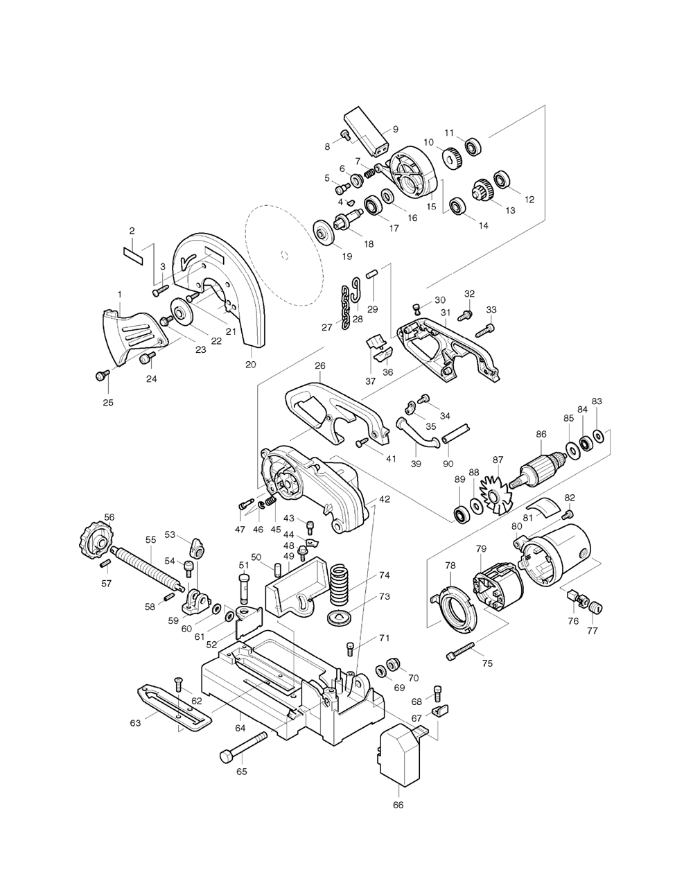 Page 1 Diagram and Parts List for LC1210  Makita Saw