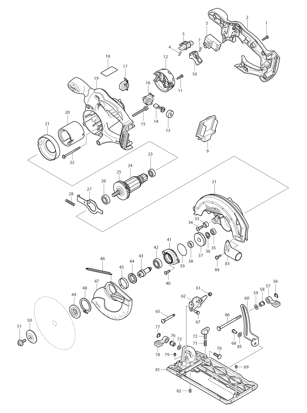 Page 1 Diagram and Parts List for XSS02Z  Makita Saw