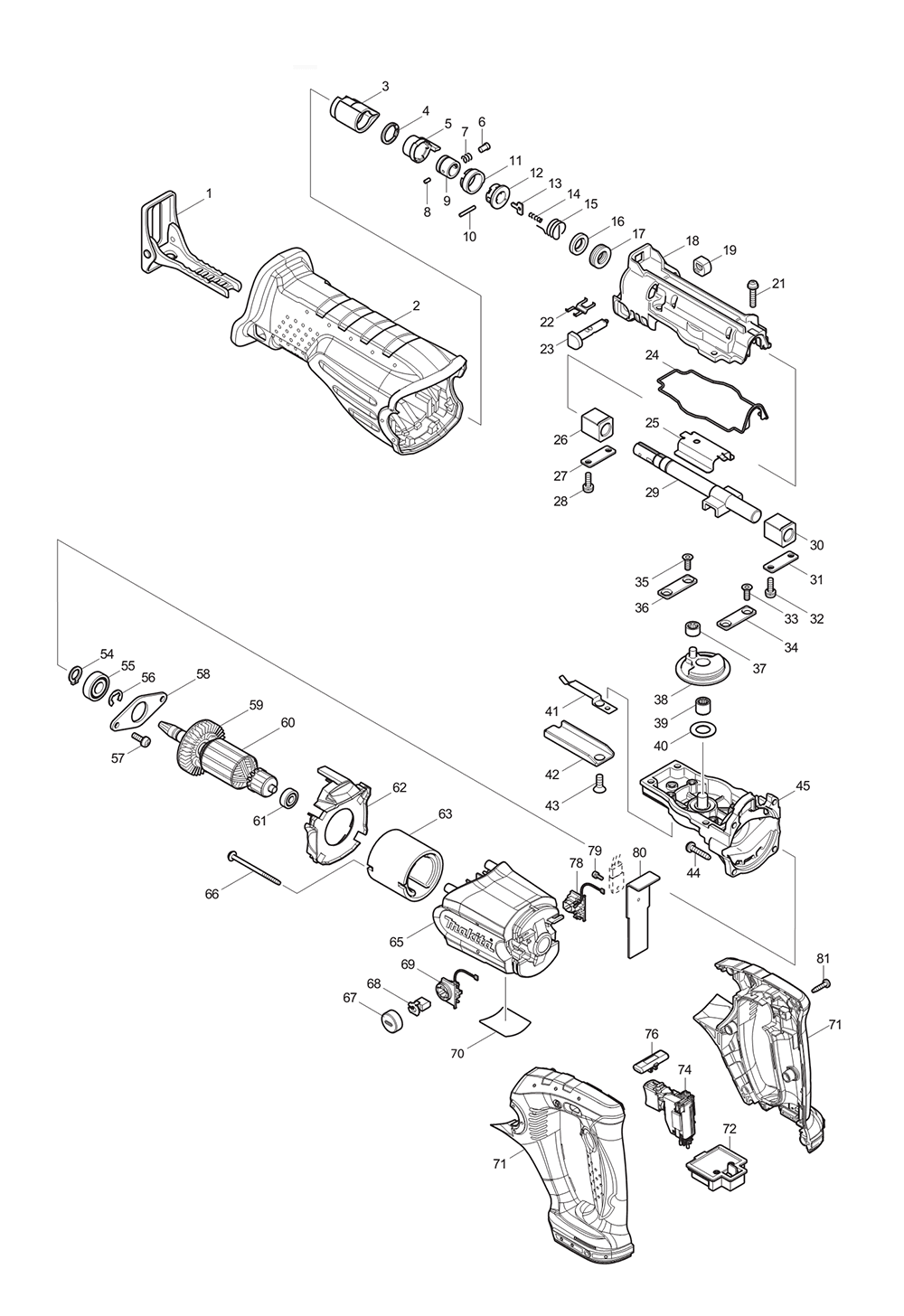 Page 1 Diagram and Parts List for BJR182X Type 3 Makita Saw