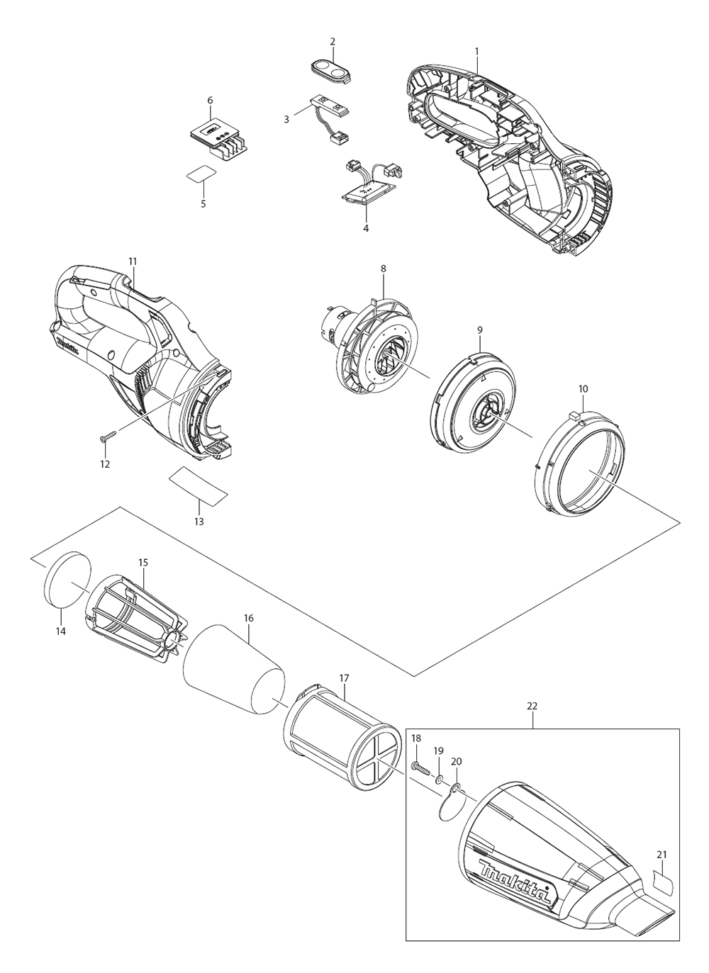 Fig-0 Diagram and Parts List for LC08ZW  Makita Upright Vacuum