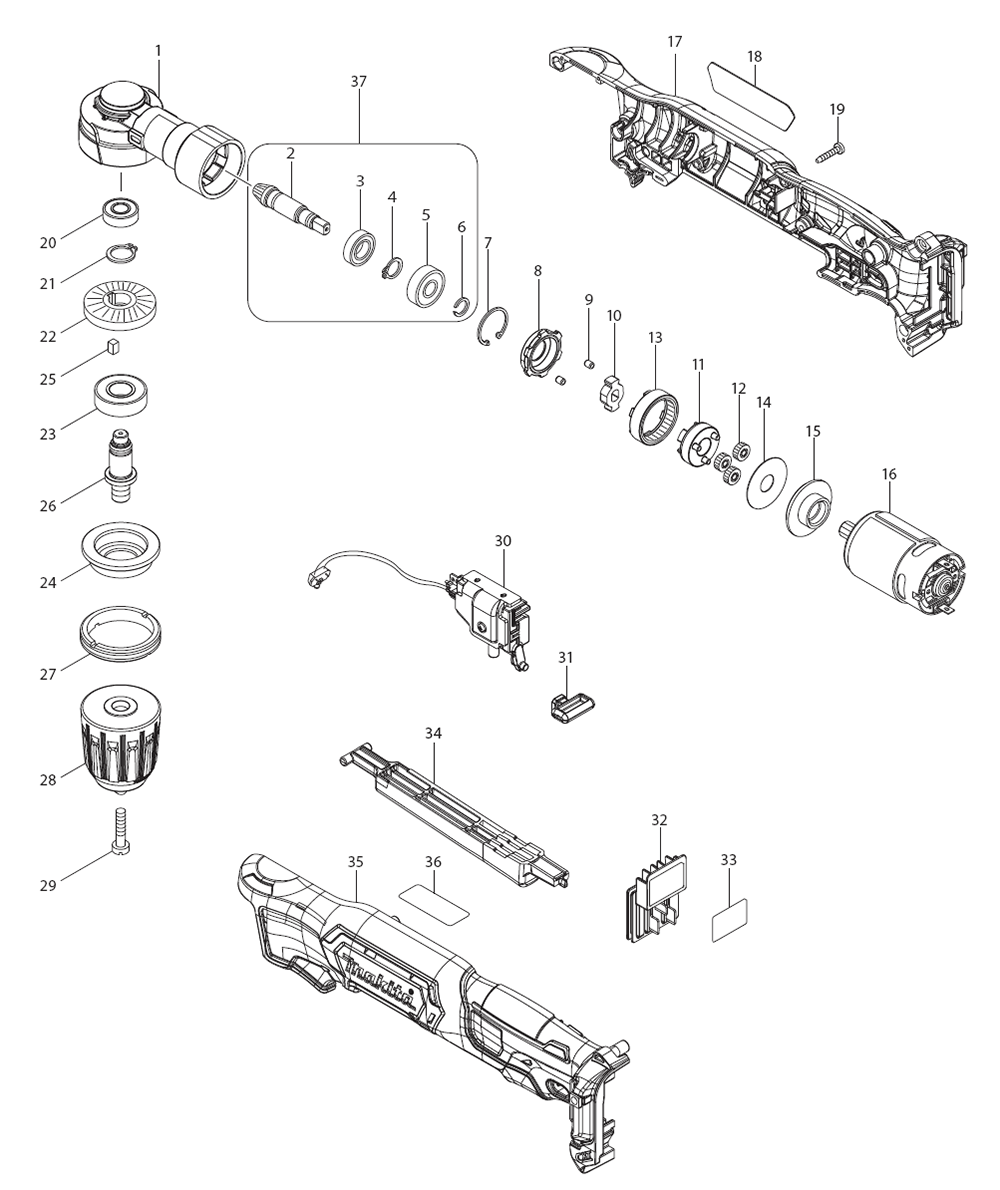 Fig-0 Diagram and Parts List for AD04Z  Makita Cordless Drill