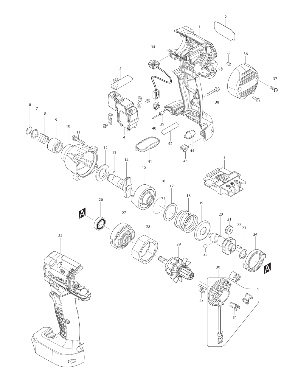 Page 1 Diagram and Parts List for BTD103Z  Makita Drill