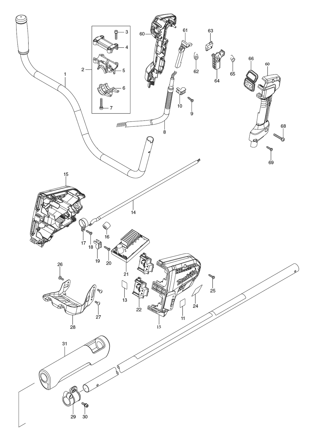 Fig-0 Diagram and Parts List for DUR368A  Makita Trimmer