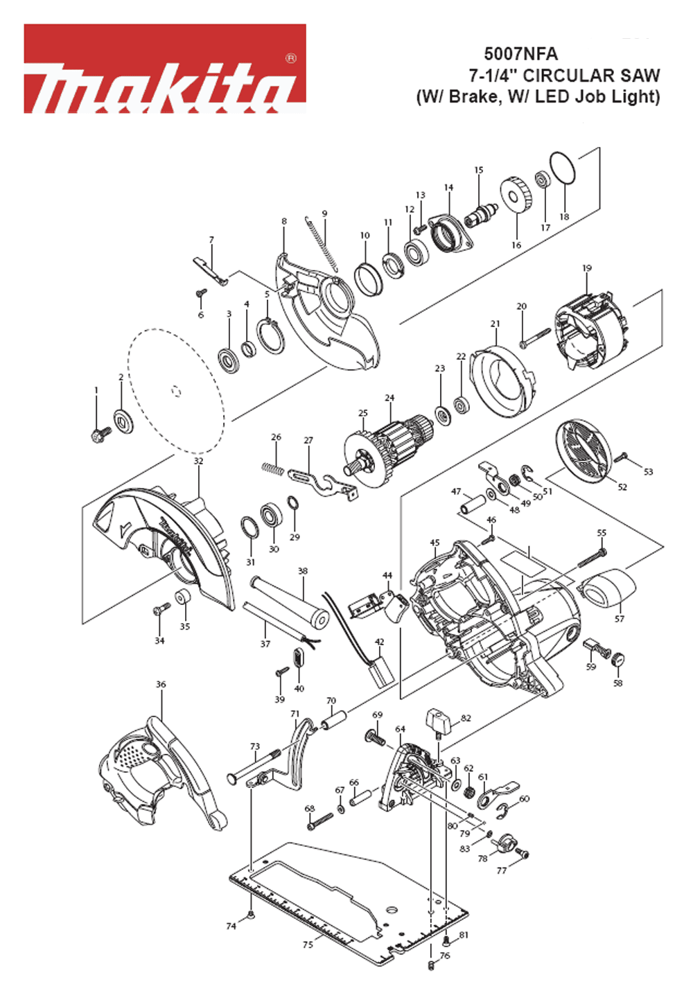 Page 1 Diagram and Parts List for 5007NFAK Type 1 Makita Saw