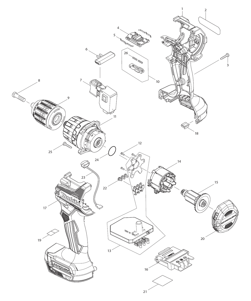 Fig-0 Diagram and Parts List for XPH15ZB  Makita Hammer Drill