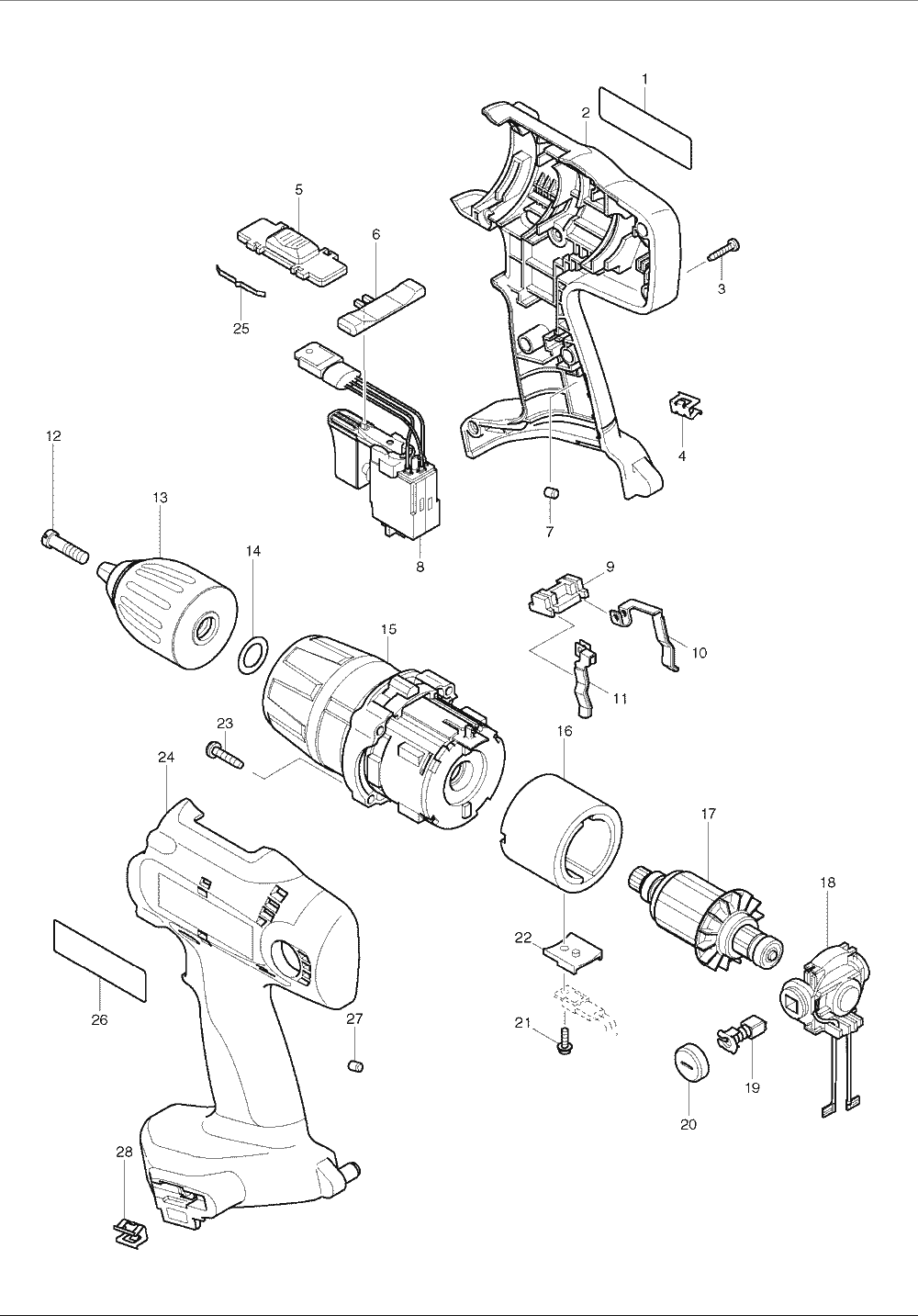 Page 1 Diagram and Parts List for 8444D  Makita Drill