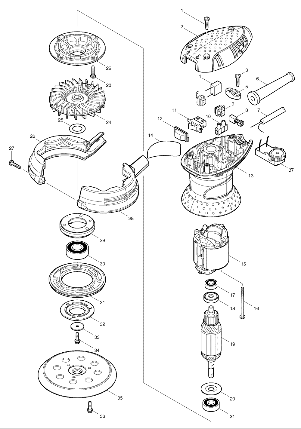 Page 1 Diagram and Parts List for BO5031  Makita Sander