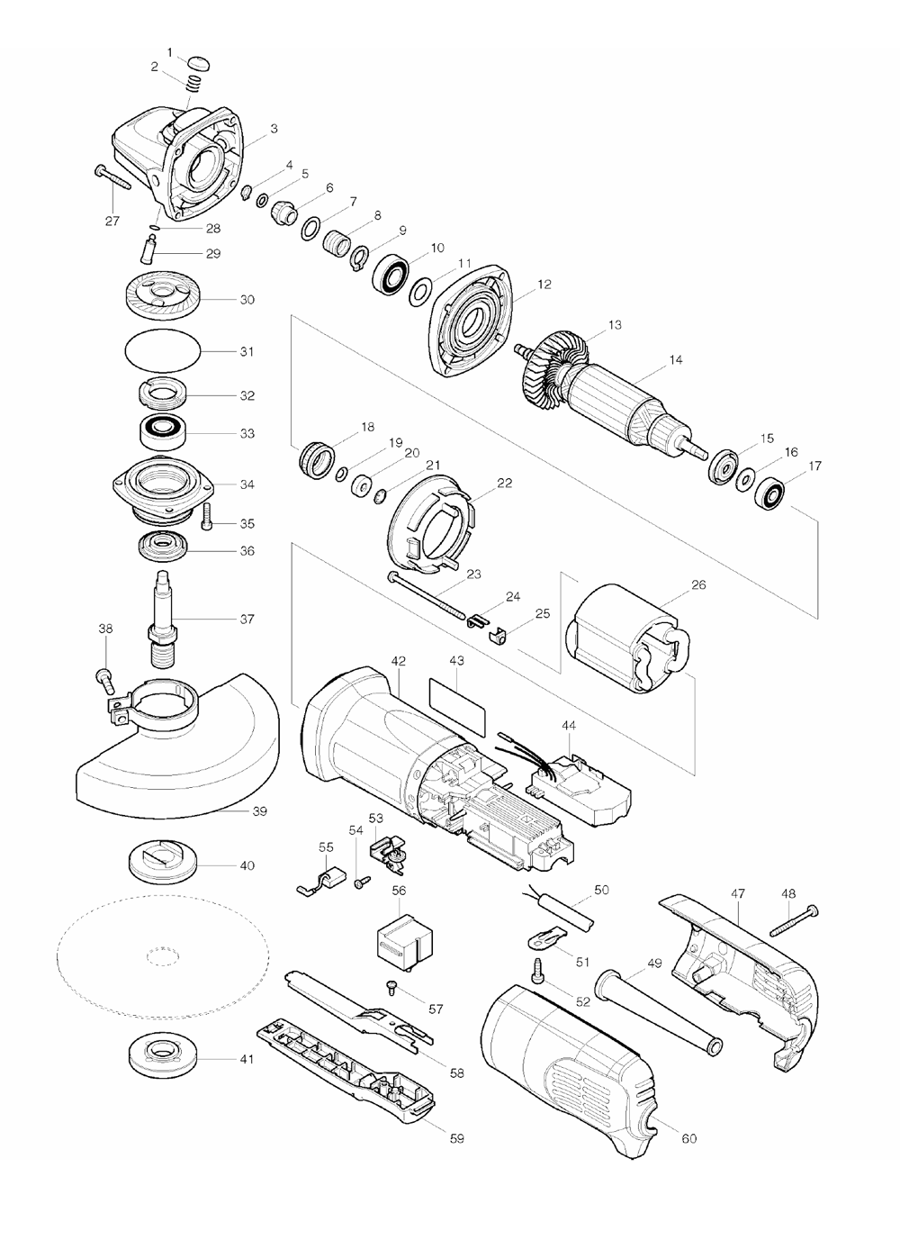 Page 1 Diagram and Parts List for 9566PCX1  Makita Grinder