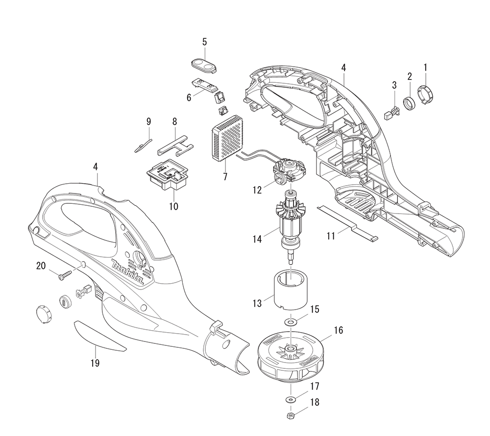 Page 1 Diagram and Parts List for BUB360ZCX Type 1 Makita Leaf Blower / Vacuum