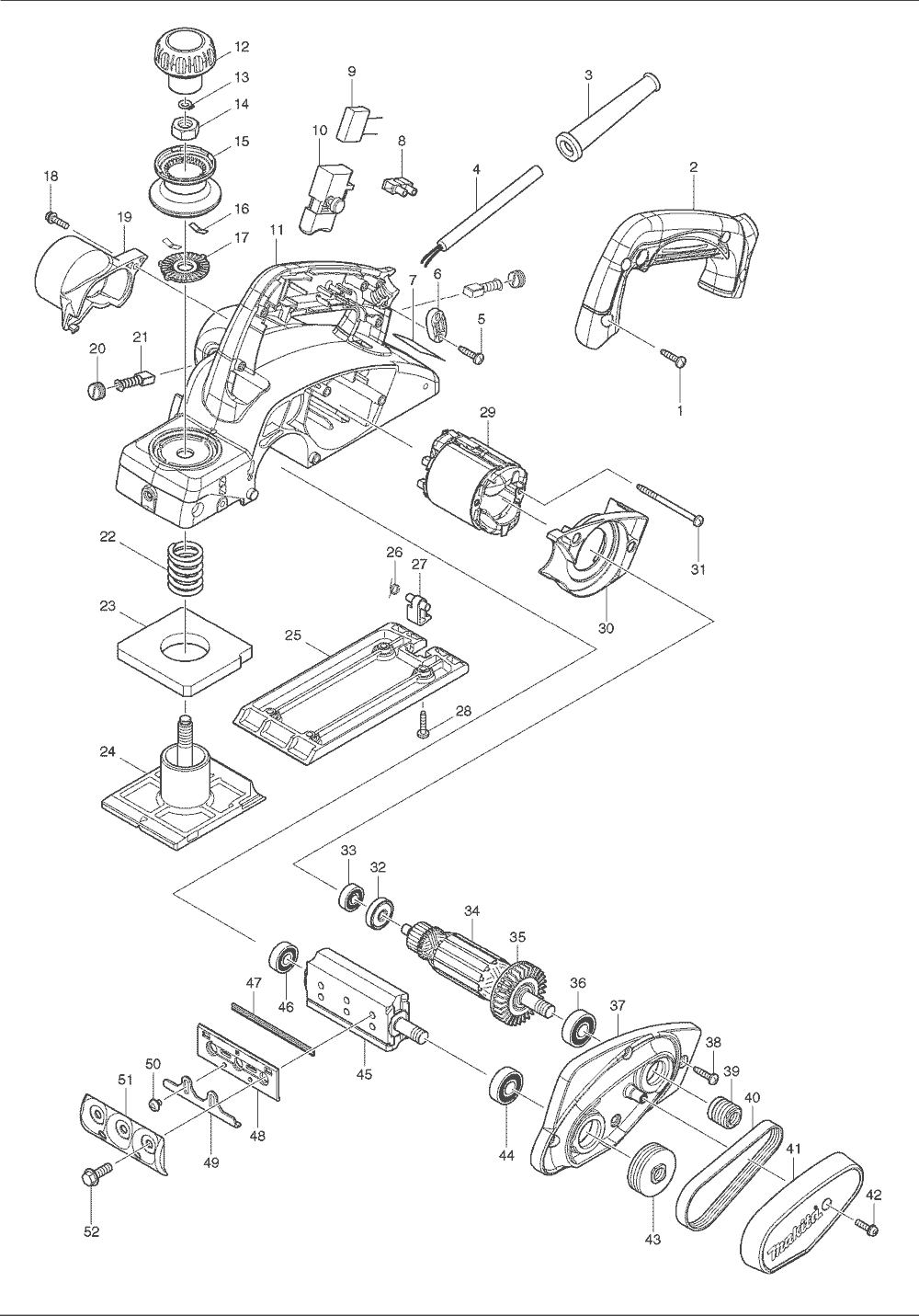Page 1 Diagram and Parts List for KP0800  Makita Planer Jointer