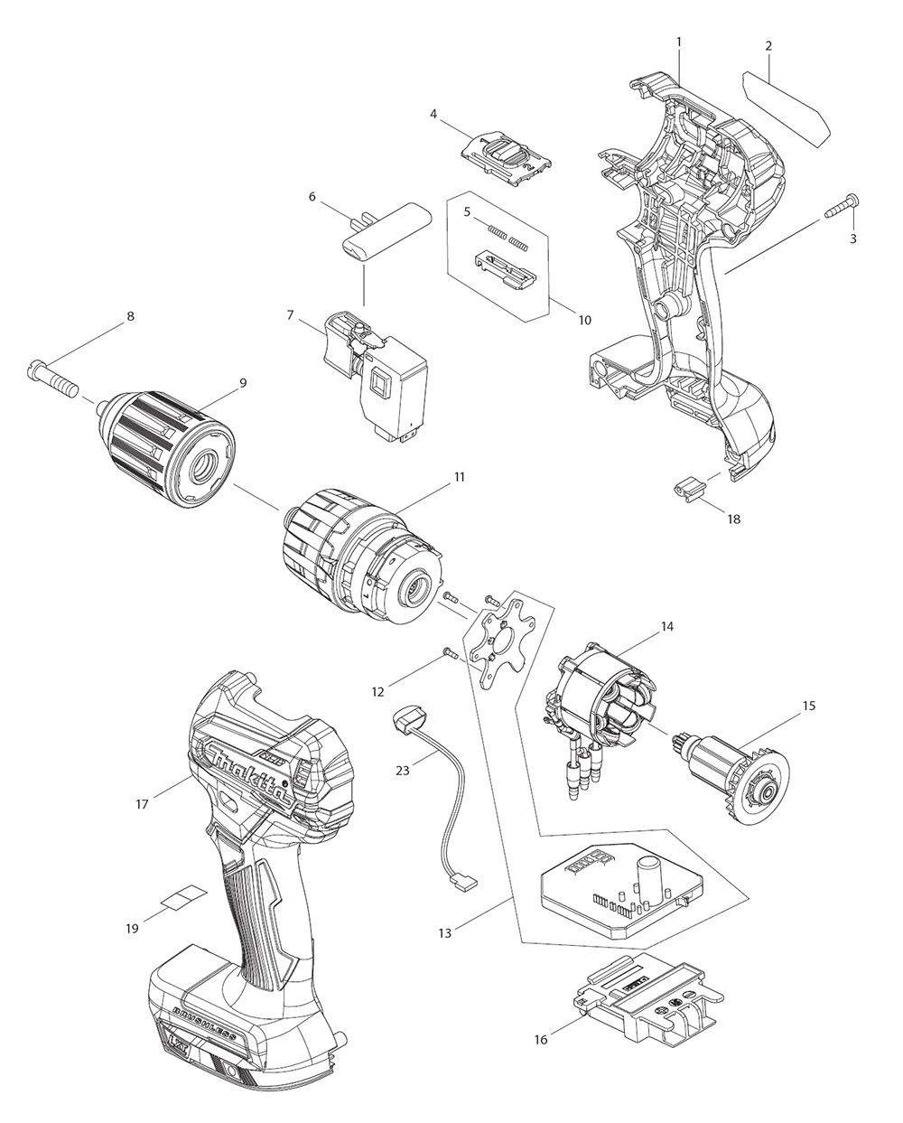 Page 1 Diagram and Parts List for XPH11RB  Makita Drill