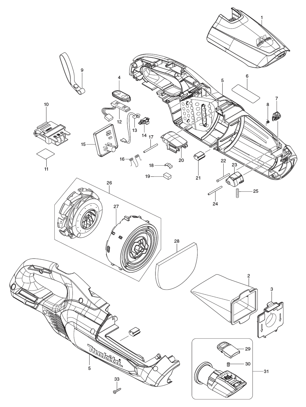 Fig-0 Diagram and Parts List for DCL282FZ  Makita Hand Vacuum