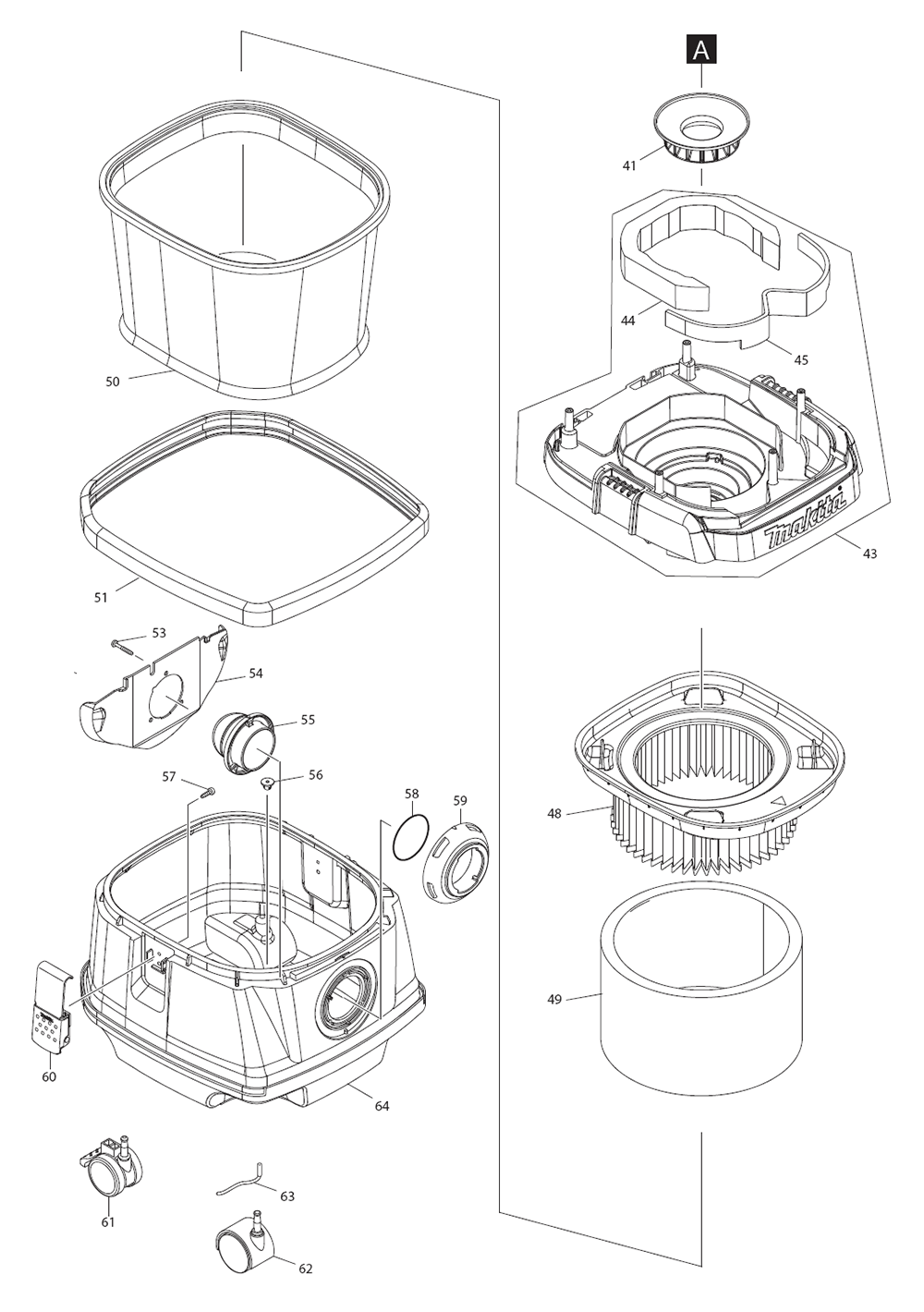Fig-1 Diagram and Parts List for XCV22ZU  Makita Canister Vacuum