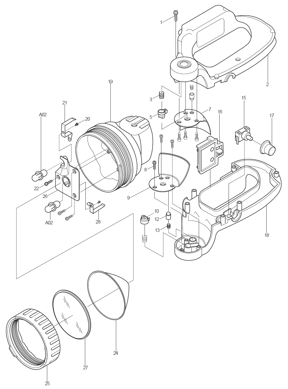 Page 1 Diagram and Parts List for BML240  Makita Worklight & Flashlight