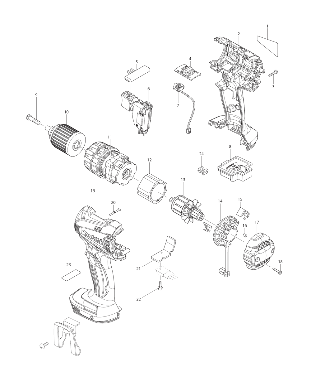Page 1 Diagram and Parts List for XPH012  Makita Drill