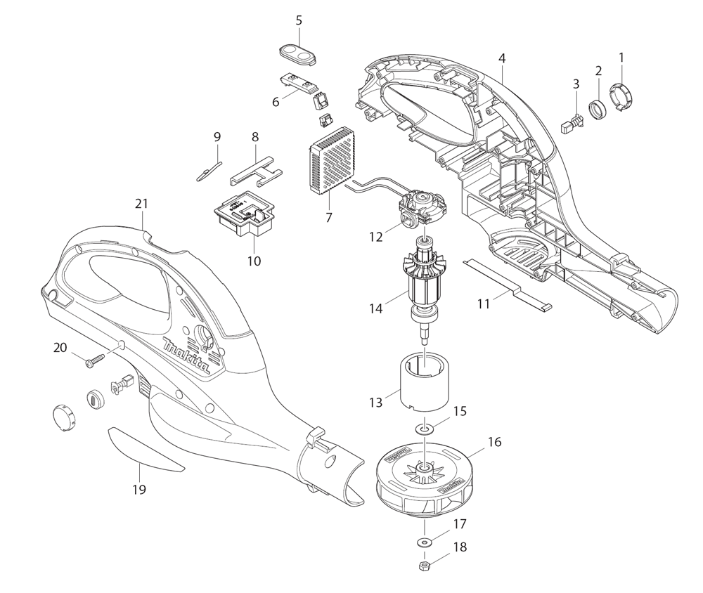Page 1 Diagram and Parts List for BUB360Z  Makita Leaf Blower / Vacuum