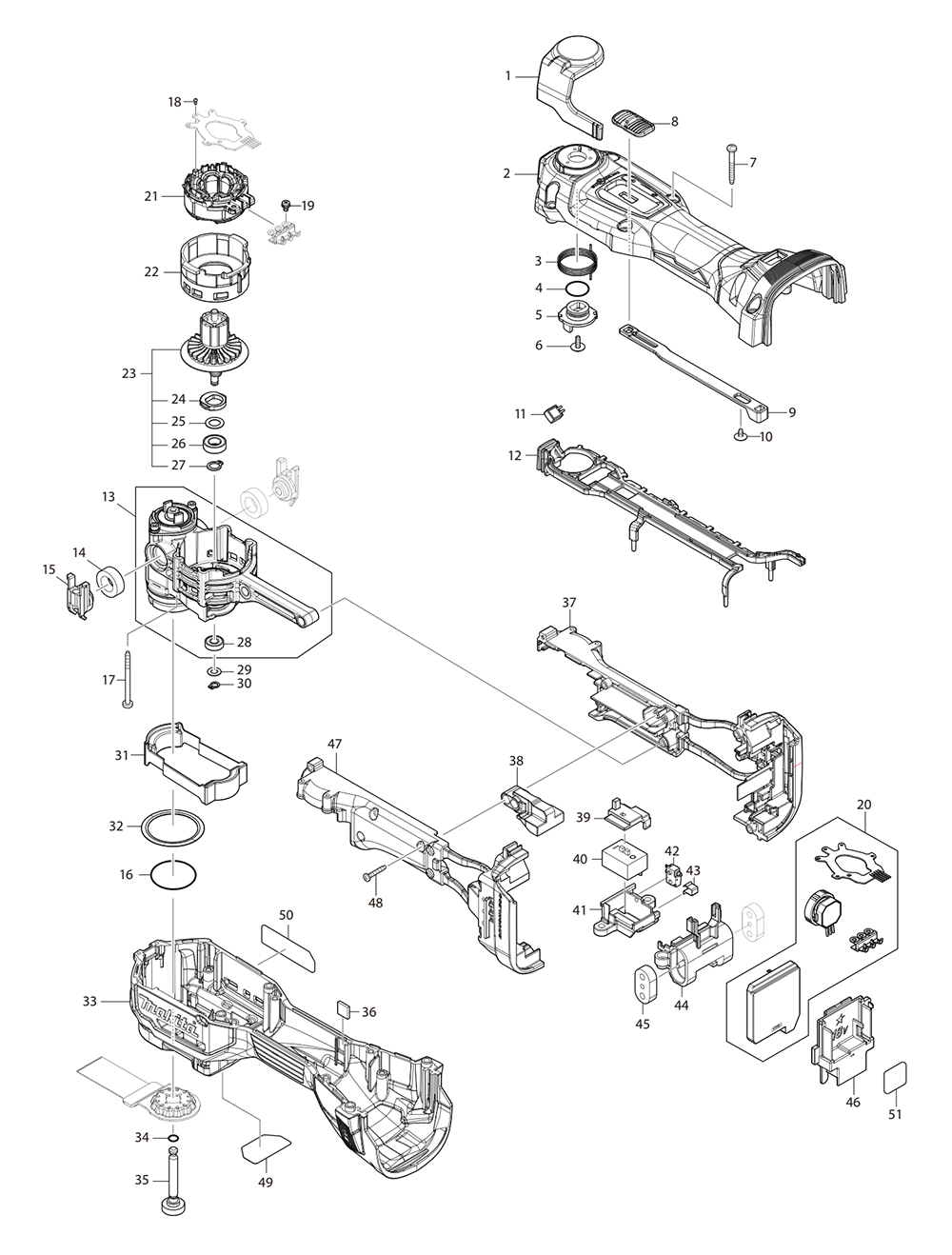 Fig-0 Diagram and Parts List for XMT04ZB  Makita Multi-Tool