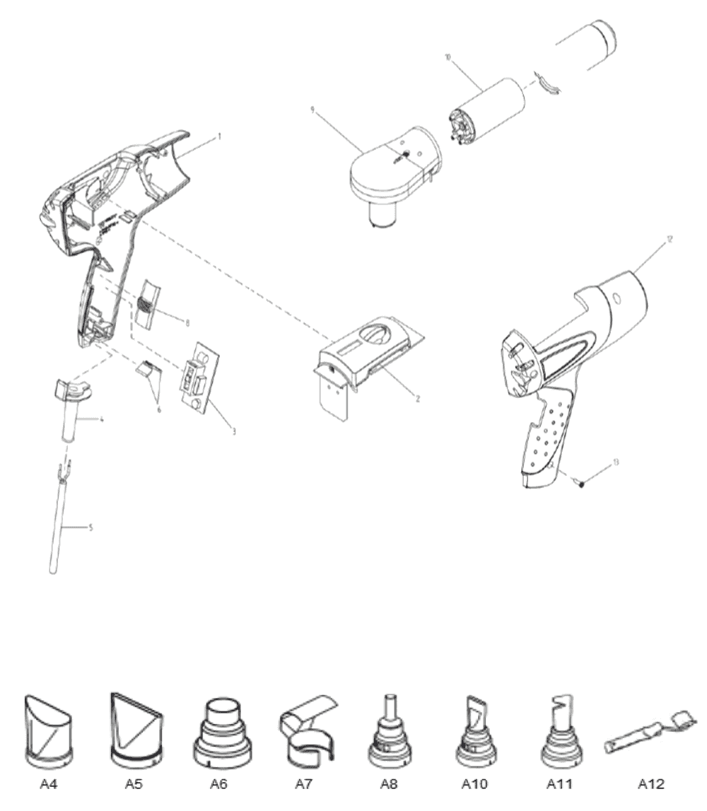 Page 1 Diagram and Parts List for HG551V  Makita Heat Gun
