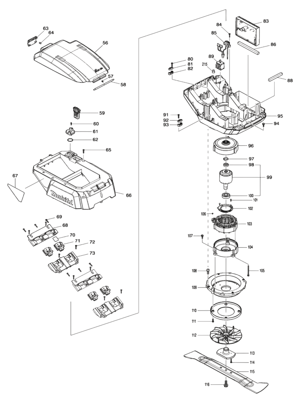 Fig-1 Diagram and Parts List for XML07PT1  Makita Lawn Mower