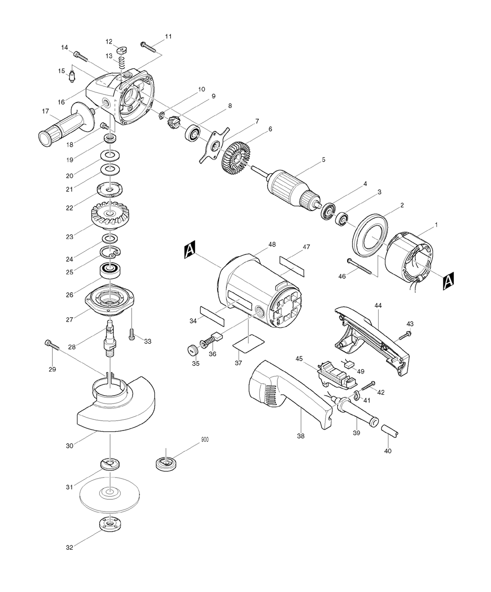 Page 1 Diagram and Parts List for 9047SF  Makita Grinder