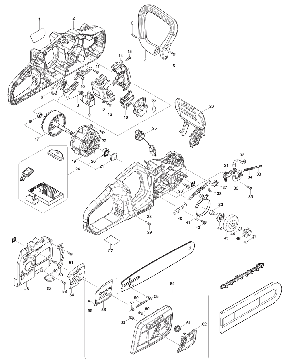 Fig-0 Diagram and Parts List for XCU07PT  Makita Chainsaw