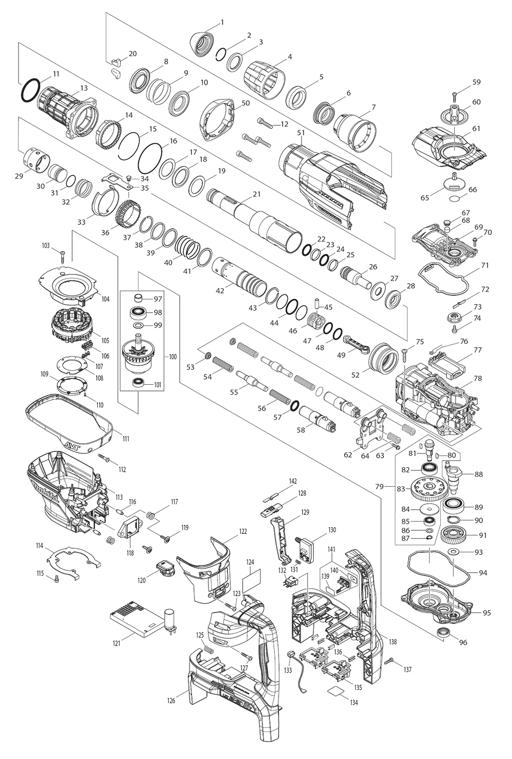 Page 1 Diagram and Parts List for XRH07ZKU  Makita Hammer
