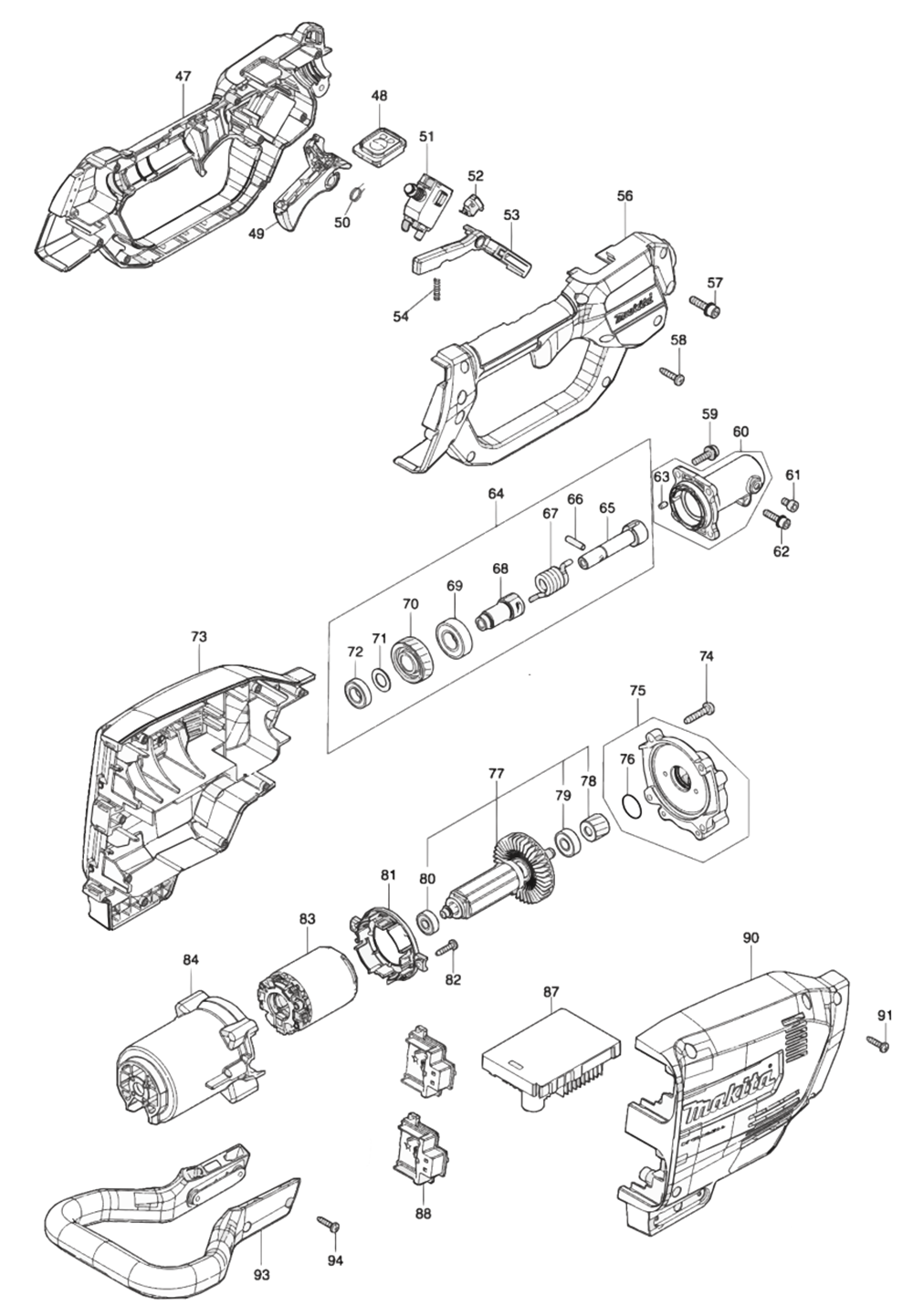 Fig-1 Diagram and Parts List for XAU01PTB  Makita Pole Saw