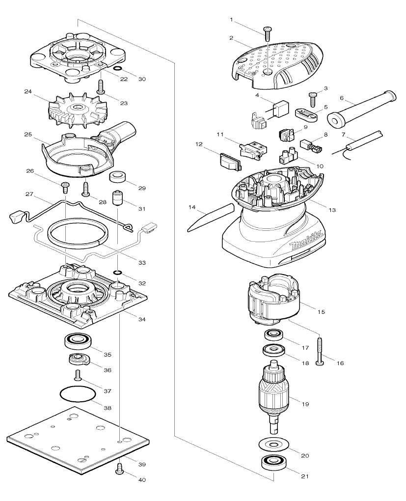 Page 1 Diagram and Parts List for BO4556K  Makita Sander