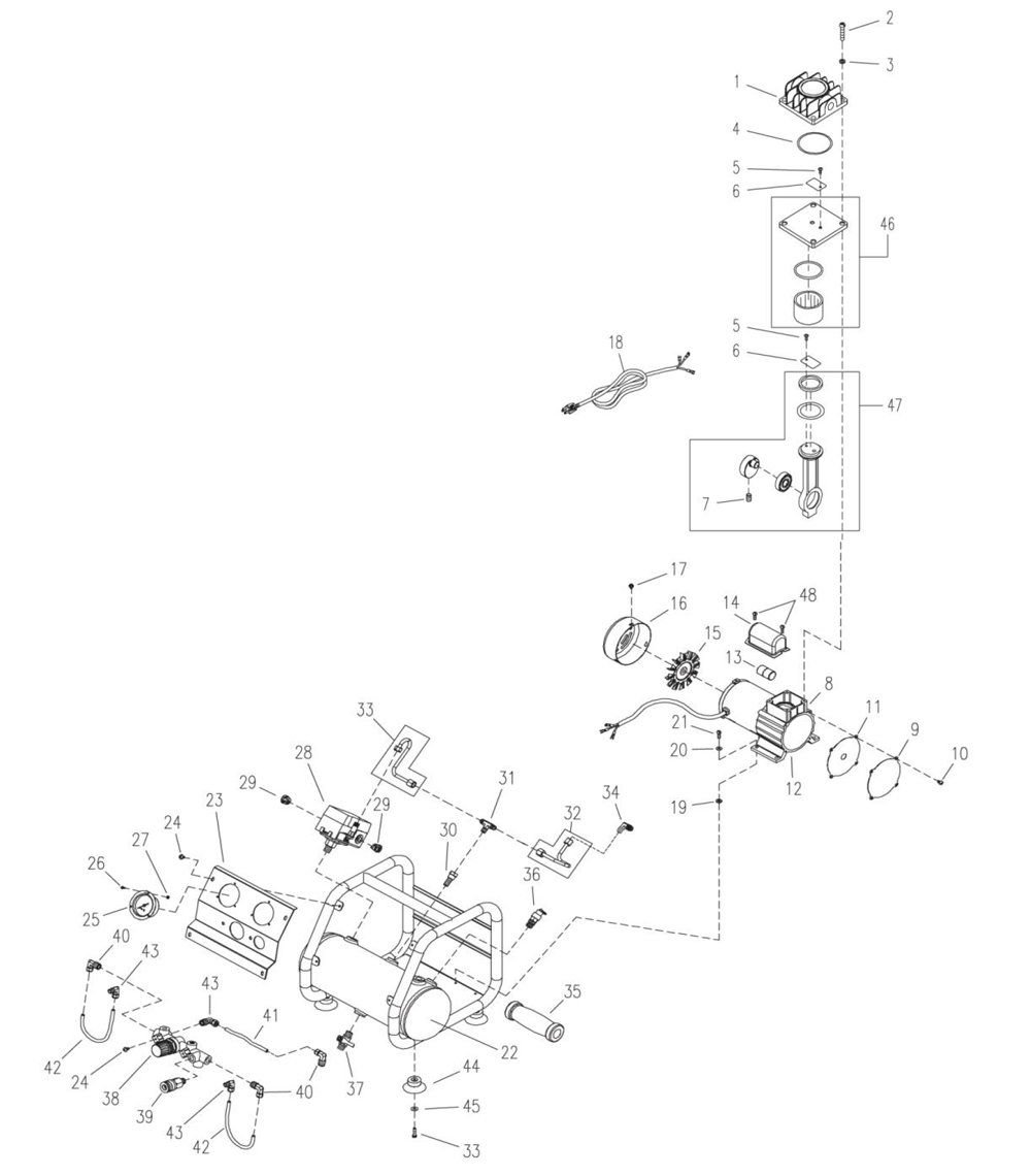 Page 1 Diagram and Parts List for AC001  Makita Compressor