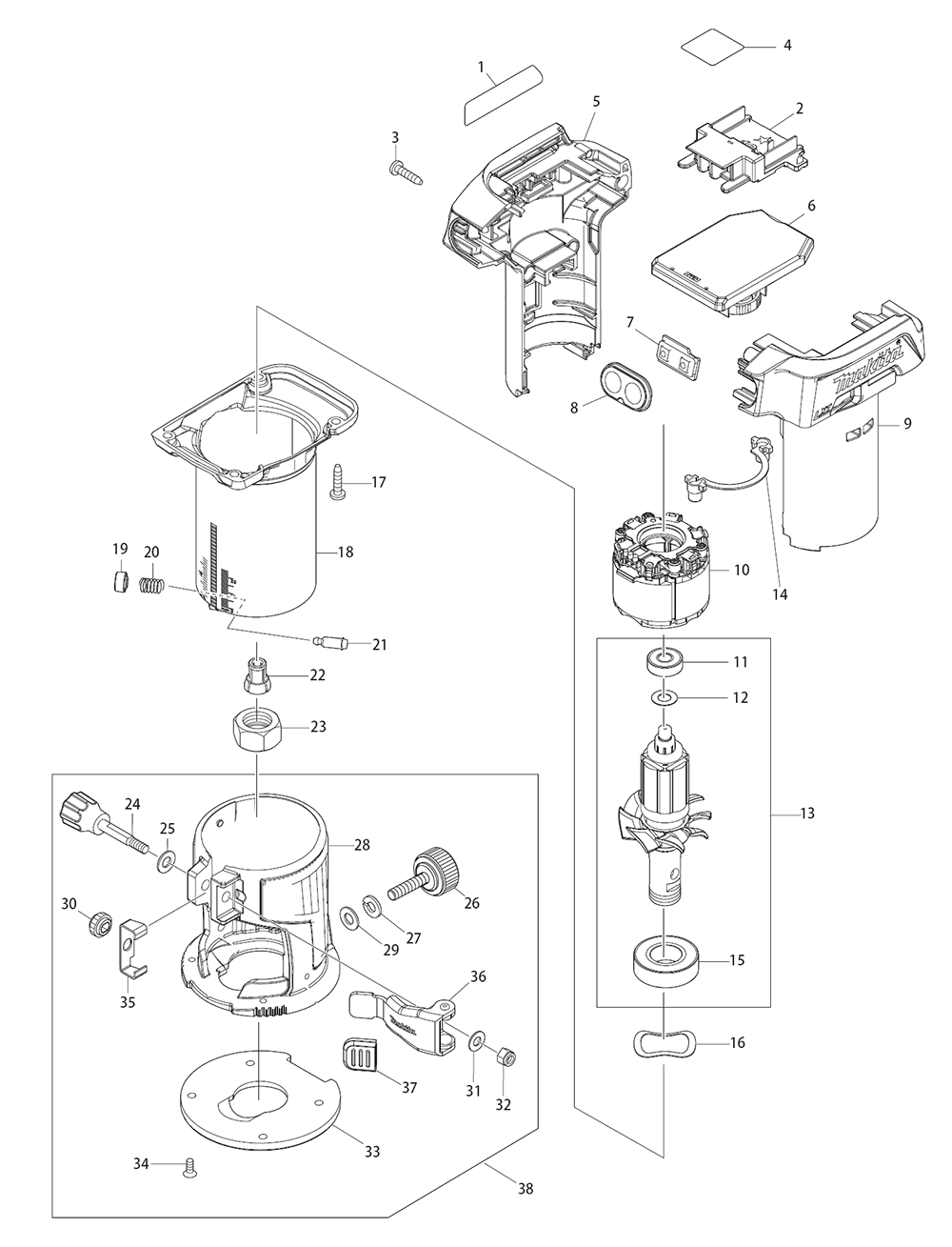 Page 1 Diagram and Parts List for XTR01T7  Makita Router