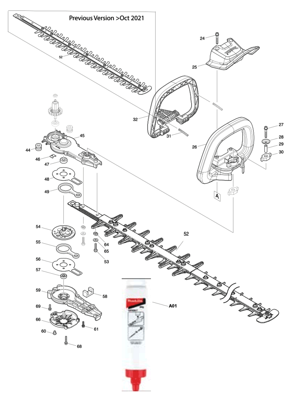 Fig-1 Diagram and Parts List for XHU08T  Makita Hedge Trimmer