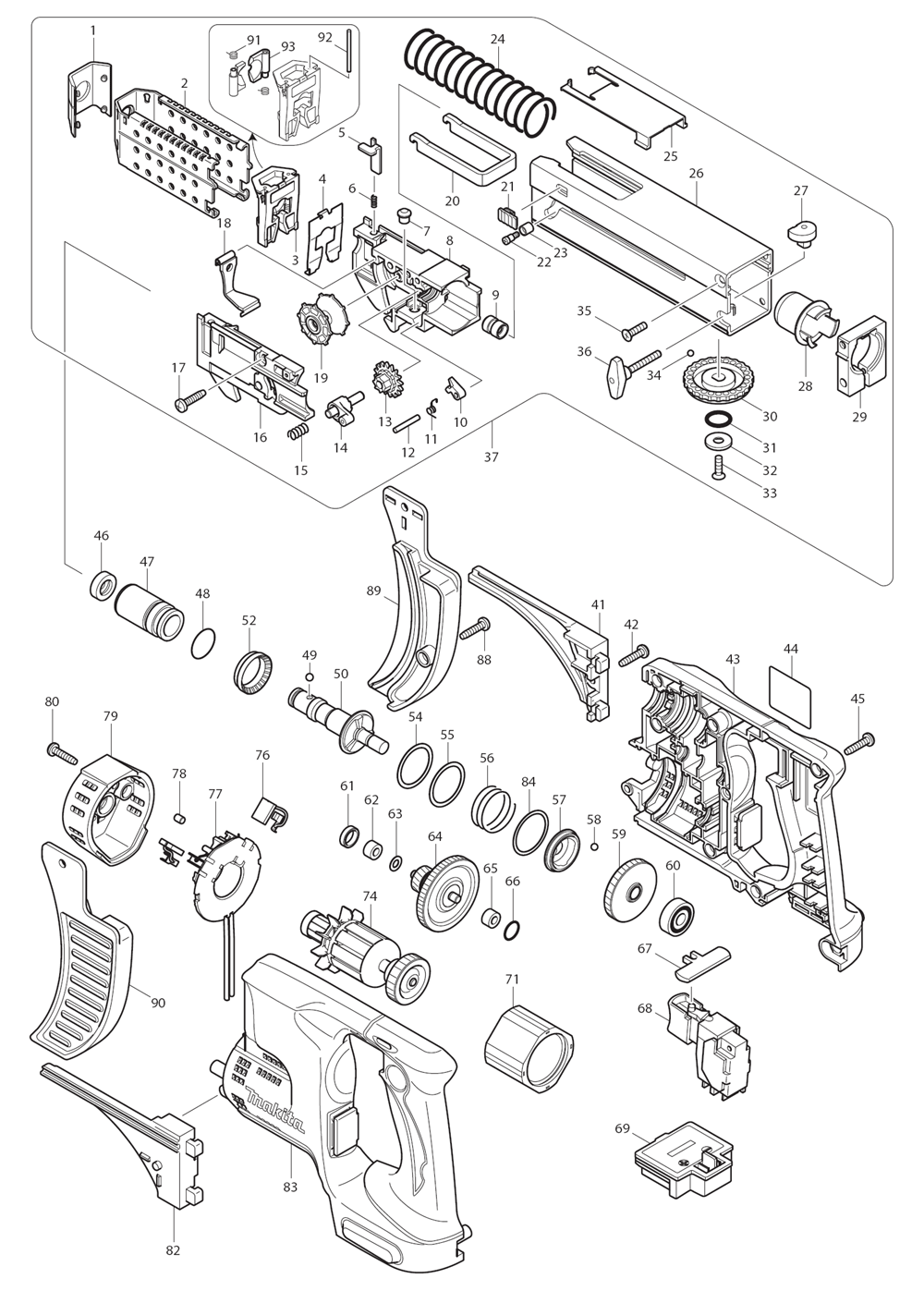 Page 1 Diagram and Parts List for XRF01Z  Makita Screwdriver