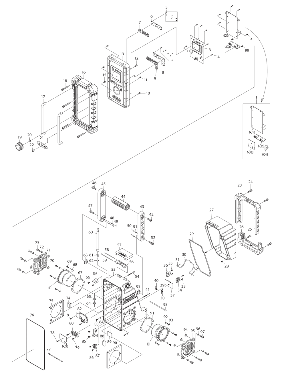 Page 1 Diagram and Parts List for XRM02W  Makita Radio