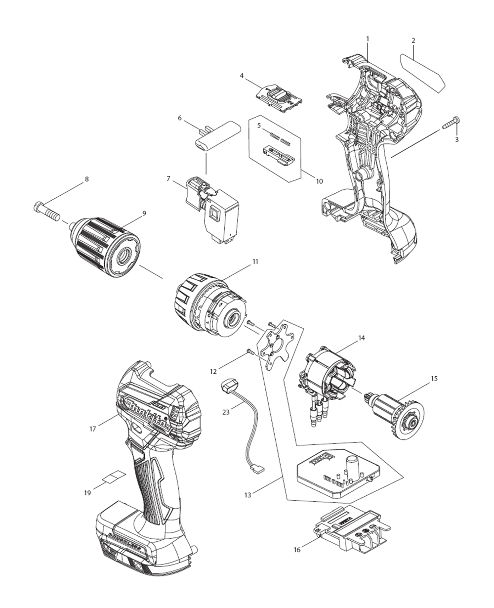 Page 1 Diagram and Parts List for XFD11ZB  Makita Drill