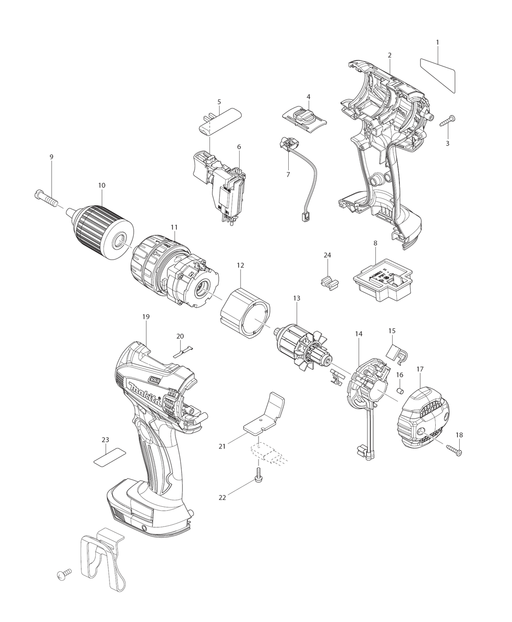 Page 1 Diagram and Parts List for XPH01A  Makita Drill