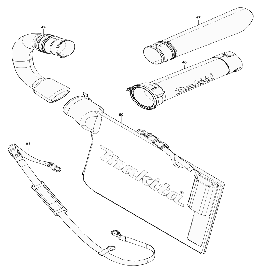 Fig-1 Diagram and Parts List for XBU04PT  Makita Leaf Blower / Vacuum