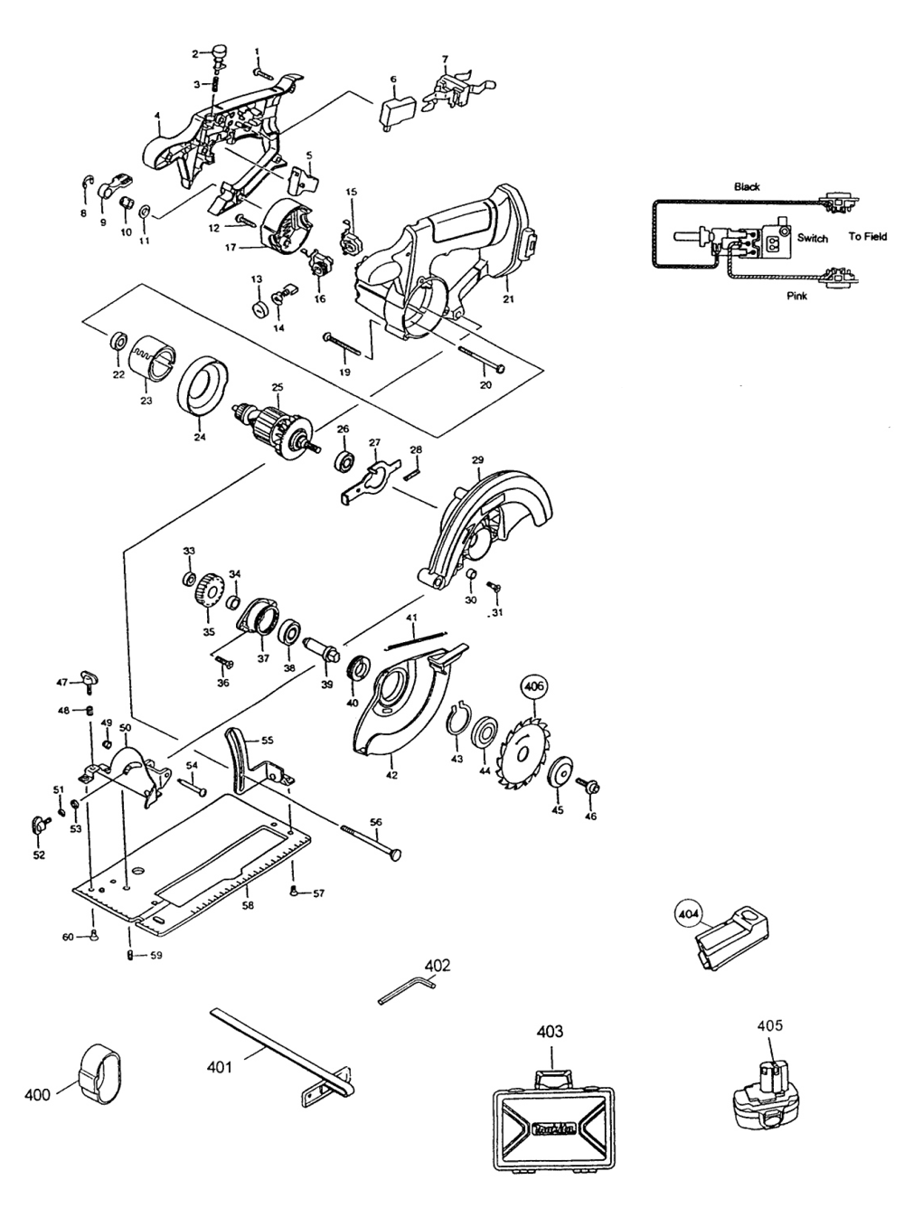 Page 1 Diagram and Parts List for 5630DWD  Makita Saw