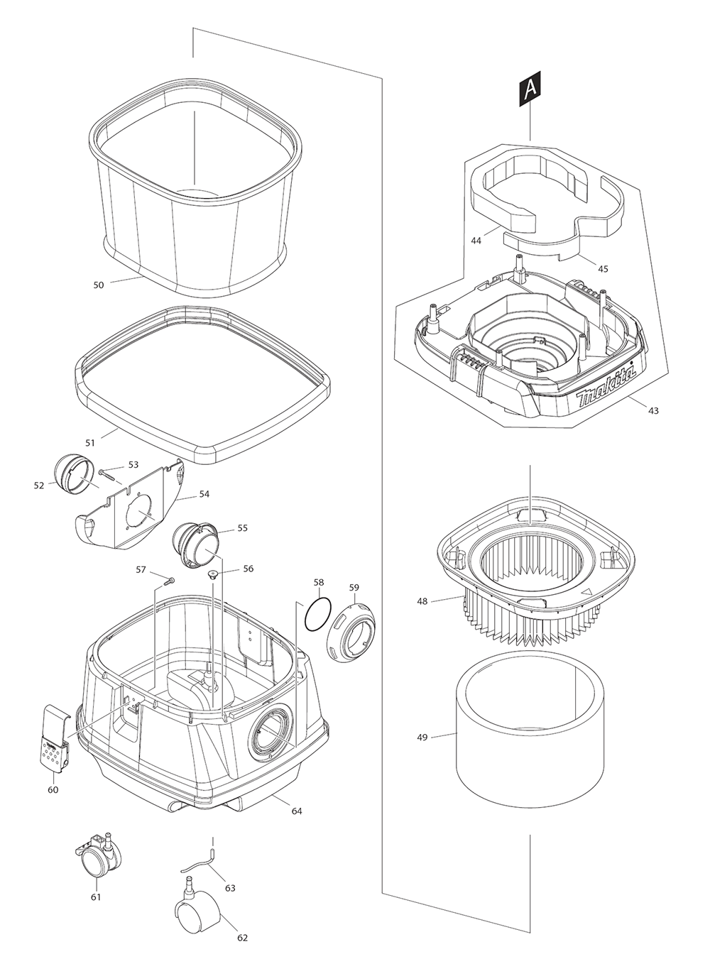 Page 1 Diagram and Parts List for XCV08PT  Makita Upright Vacuum