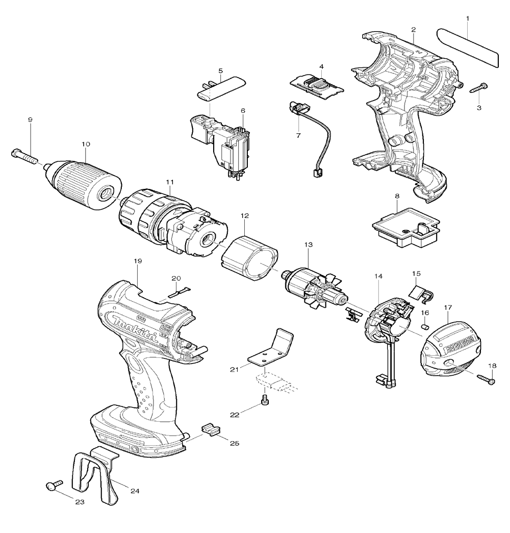 Page 1 Diagram and Parts List for BHP452Z  Makita Drill