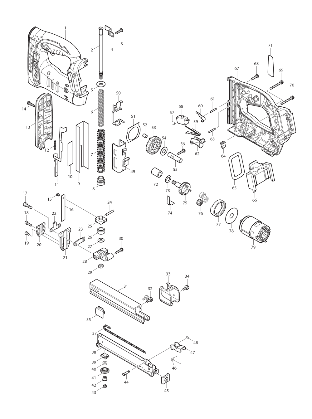 Page 1 Diagram and Parts List for XTS01  Makita Nailer