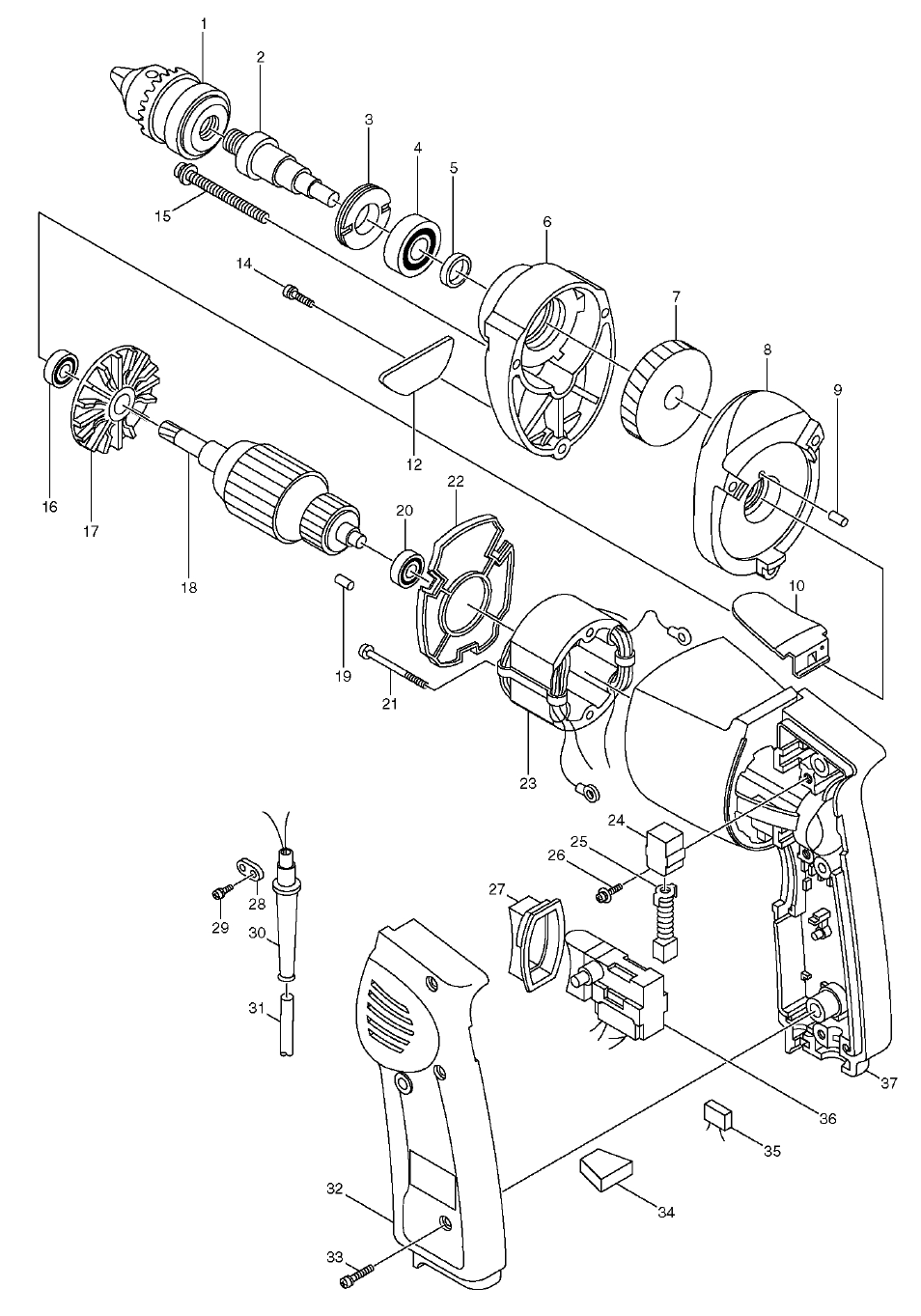 Page 1 Diagram and Parts List for 6510PB  Makita Drill