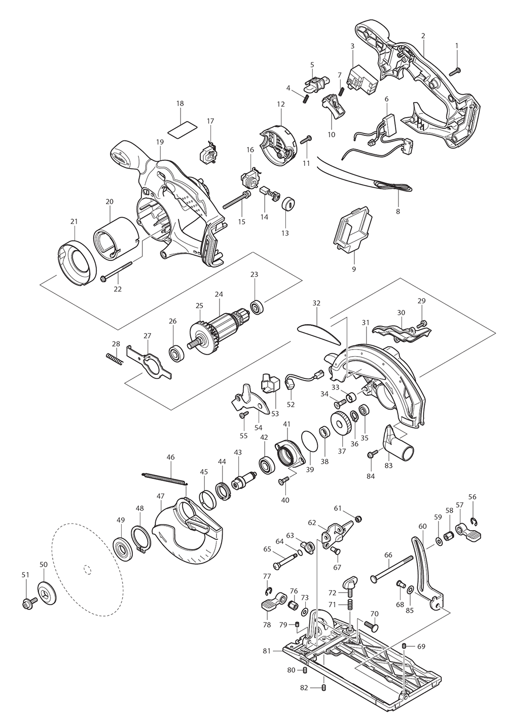 Page 1 Diagram and Parts List for XSS01T  Makita Saw