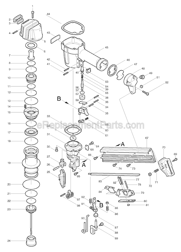 Page A Diagram and Parts List for AF631  Makita Nailer