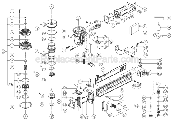 Page A Diagram and Parts List for AT2550A  Makita Nailer