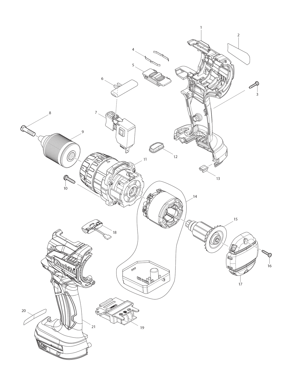 Page 1 Diagram and Parts List for XPH07TB  Makita Drill