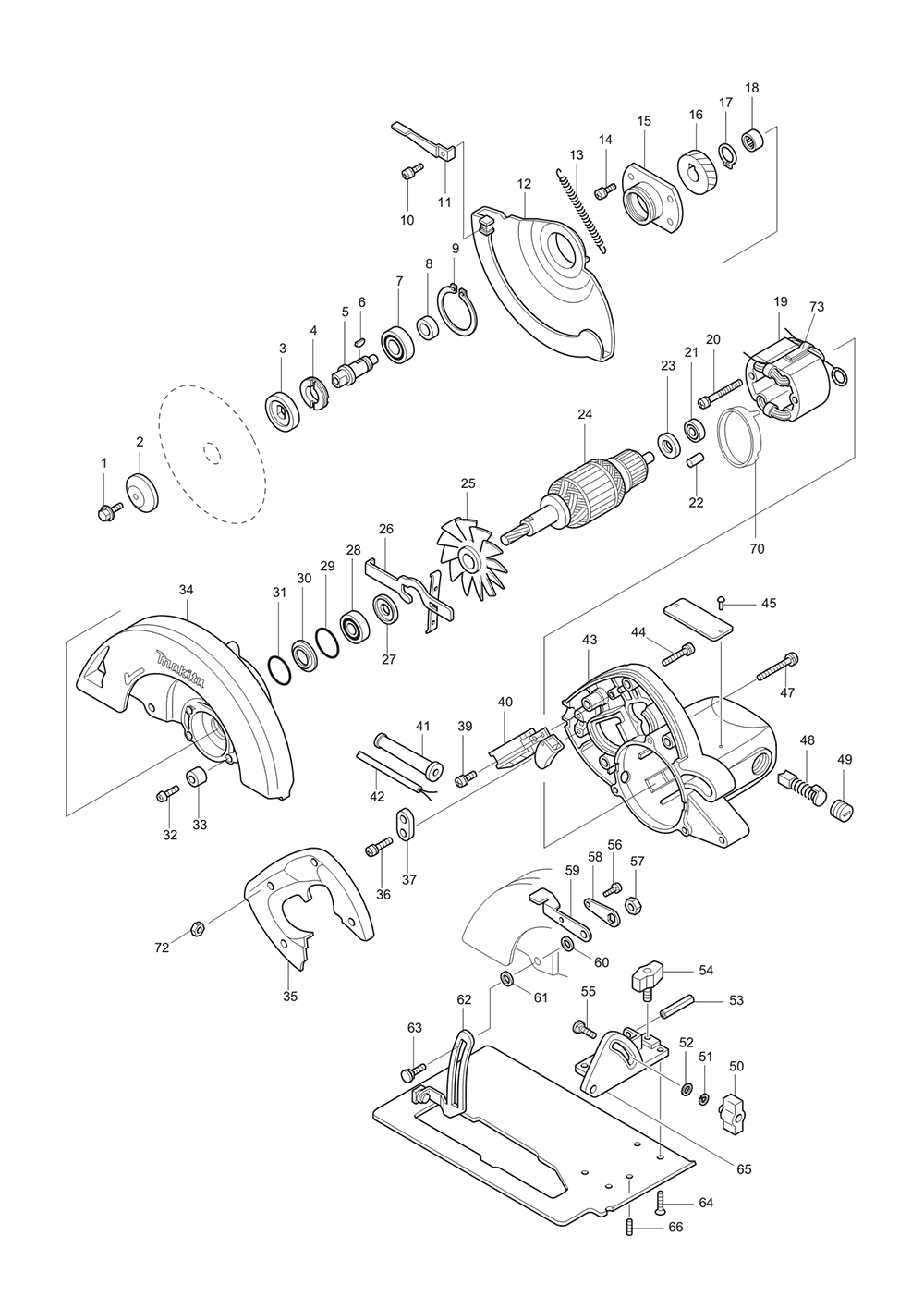 Page 1 Diagram and Parts List for 5008NBA Type 2 Makita Saw