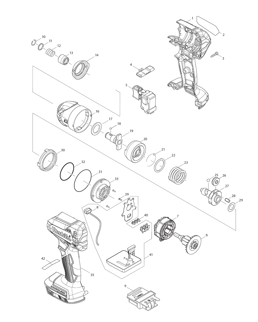 Page 1 Diagram and Parts List for XDT13Z  Makita Drill
