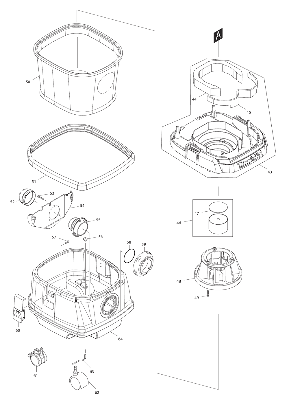 Page 1 Diagram and Parts List for XCV06Z  Makita Upright Vacuum