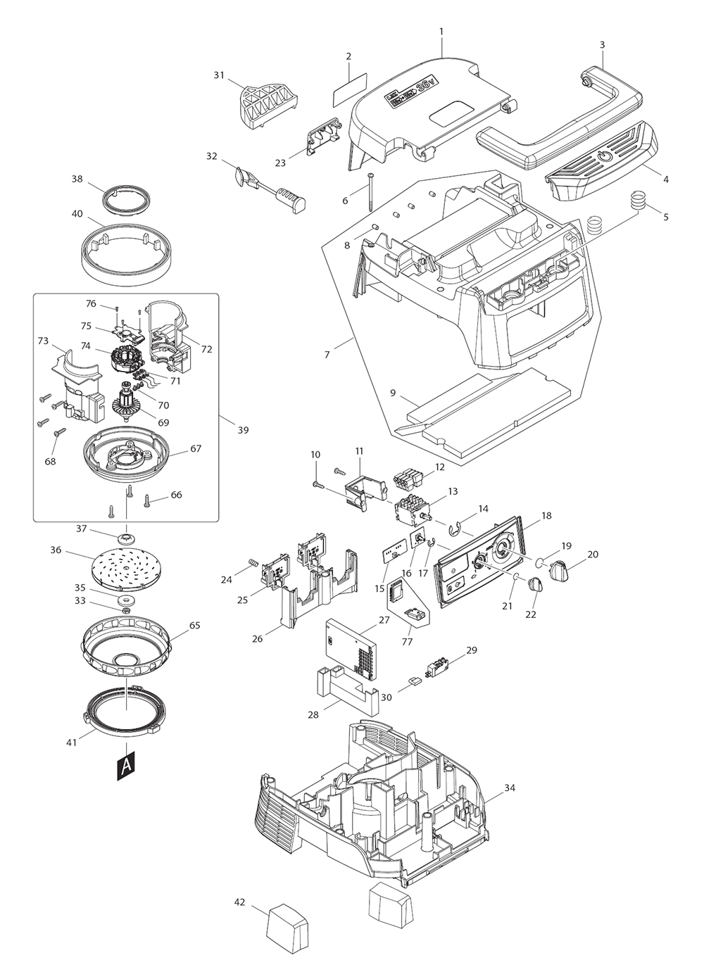 Page 2 Diagram and Parts List for XCV08Z  Makita Upright Vacuum