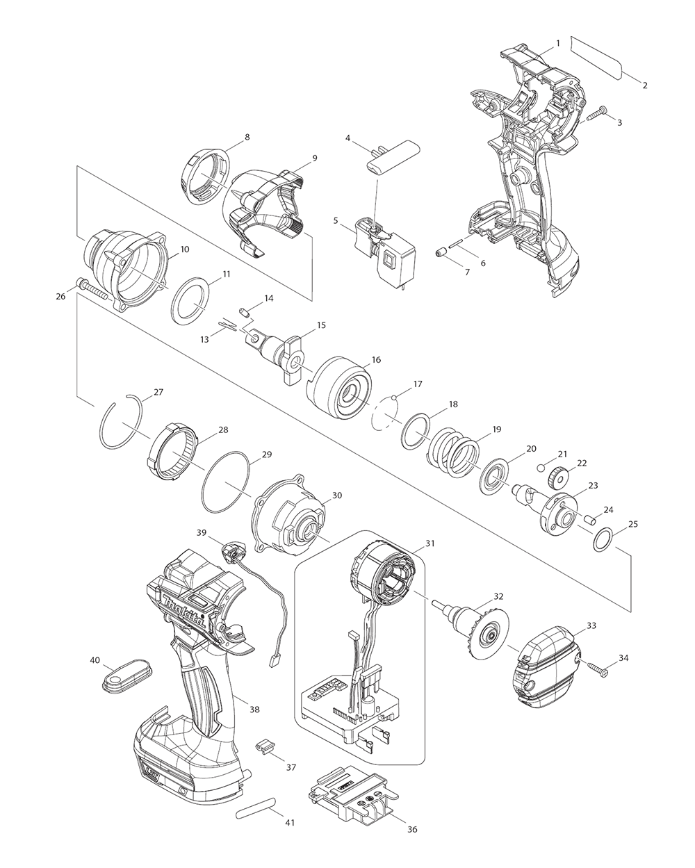 Page 1 Diagram and Parts List for XWT11Z  Makita Drill